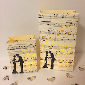 Music Wedding, Wedding Lanterns, Wedding Luminary Bags, Wedding Decor, Music Theme, Vintage Sheet Music, Wedding Lanterns, Wedding Decor image 1