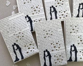 Verlichting vintage boekenpagina, middelpunt bruiloft liefdesverhaal