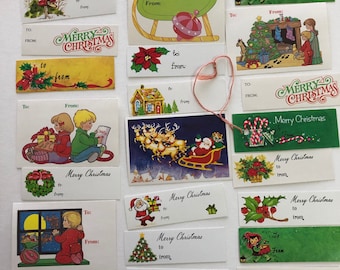 Vintage Christmas Present Tags, Assortment of 25, Merry Christmas