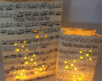 3 Large Custom Made Star Luminary, Vintage Sheet Music Luminary, Star Light, Luminary Bag, Luminaries, Star Decor, Starry Night