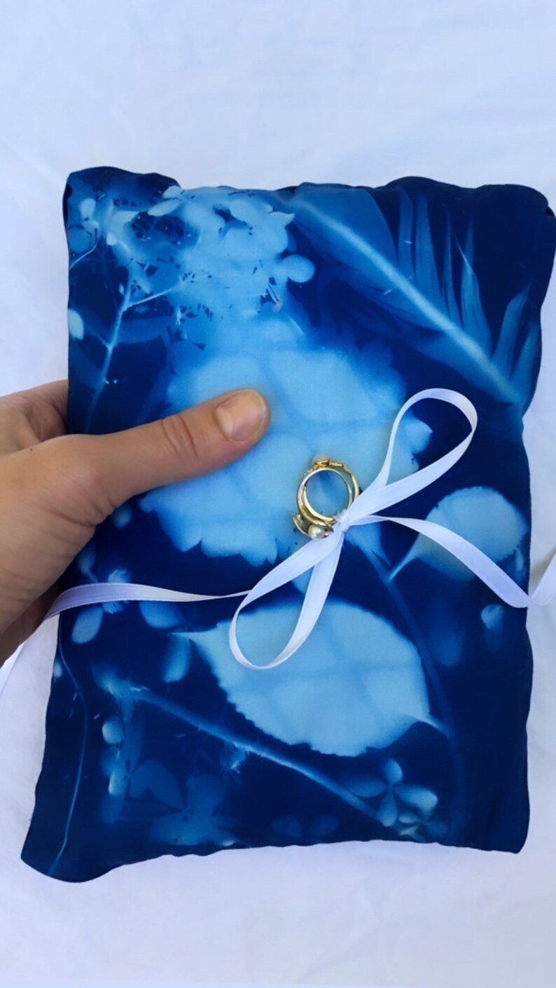 Cyanotype Ring Bearer Sunprint Ring Pillow Ring Pillow Ring Holder