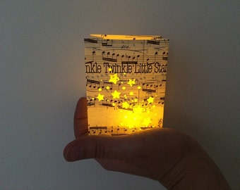 Twinkle Twinkle Little Star, Mini Luminaria, Sheet Music Luminary, Music Decorations, Music Theme, Music Gift, Piano, Music Notes