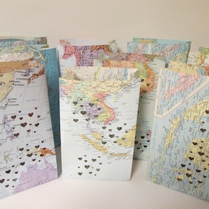 10 Map Luminary Bags, Travel Theme Decor, Made to Order, Map Art, Destination Wedding, Travel Themed Party, Bon Voyage image 1