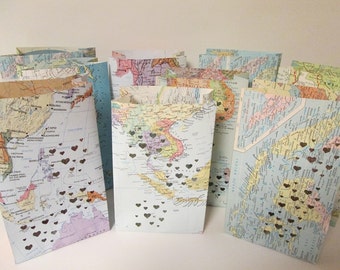 10 Map Luminary Bags, Travel Theme Decor, Made to Order, Map Art, Destination Wedding, Travel Themed Party, Bon Voyage