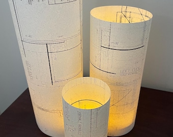 Juego de luminarias de papel con diseño de planos, decoración arquitectónica, luminarias cilíndricas (se envían planas)