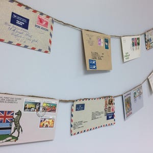 World Mail Banner, Air Mail Garland, Par Avion, Post Office, Envelope Art, Vintage Letters, Vintage Envelopes, Travel, Vintage Stamps