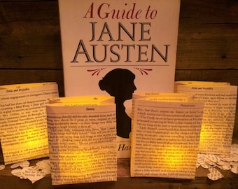 5 Jane Austen Luminaries, Custom Book Page Lanterns, Luminary Bags, Book Art, Book Decor, Jane Austen, Book Club