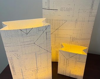 Blueprint Paper Luminary Bags, Architect Gift, Set of 3