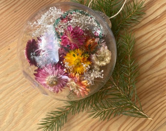 Ball Strawflower ornament, dried flower ornaments, plastic ornaments, lightweight ornaments, Flower ornament