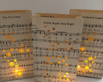 1 Christmas Luminary, You Pick The Song, Christmas Sheet Music, Luminary Bags, Winter Wedding Decor, Holiday Decorations, Vintage Christmas