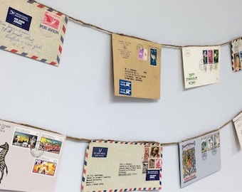 World Mail Banner, Made to Order, Air Mail, Bon Voyage, Travel, Vintage Mail, Envelope Art, Par Avion, Travel Wedding, Pen Pal, Snail Mail