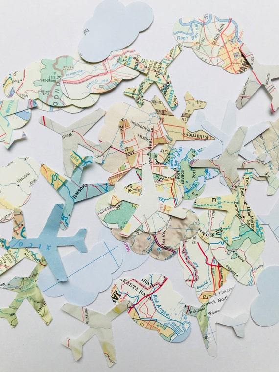 Airplane Map Confetti 100 Airplane Atlas Cutouts Avion Etsy