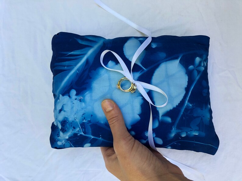 Cyanotype Ring Bearer Sunprint Ring Pillow Ring Pillow Ring Holder