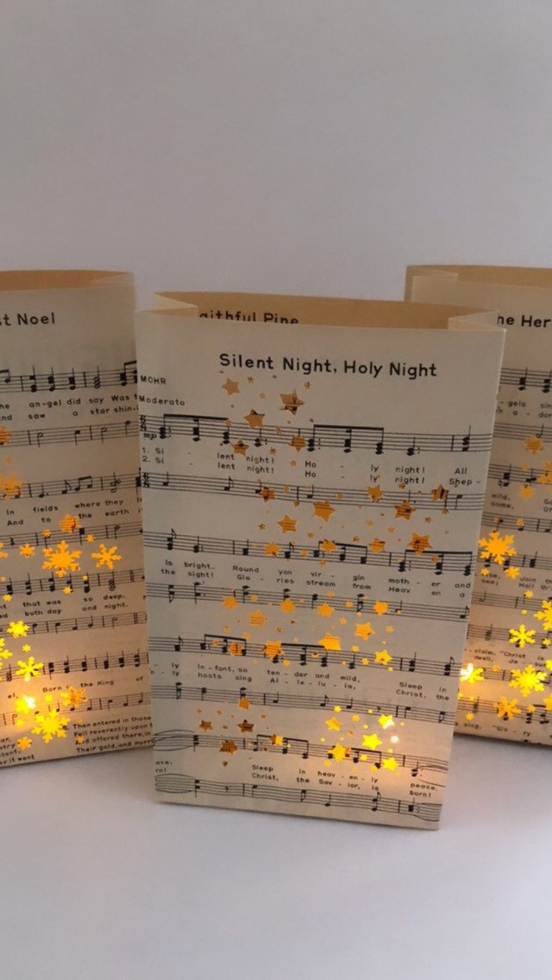 1 Christmas Luminary, You Pick The Song, Christmas Sheet Music, Luminary Bags, Winter Wedding Decor, Holiday Decorations, Vintage Christmas image 9