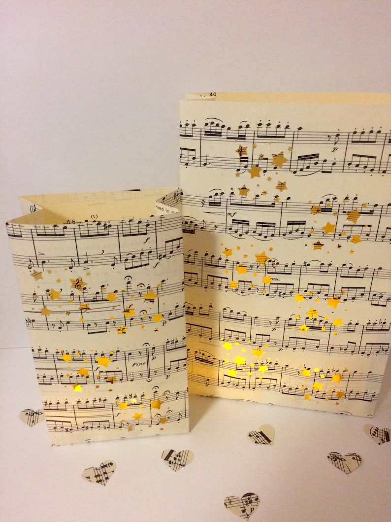 Vintage Sheet Music Luminaries, Great for Weddings & Parties, Music Decorations, Luminary Bags, Luminarias, Luminaries, Music Decor image 1