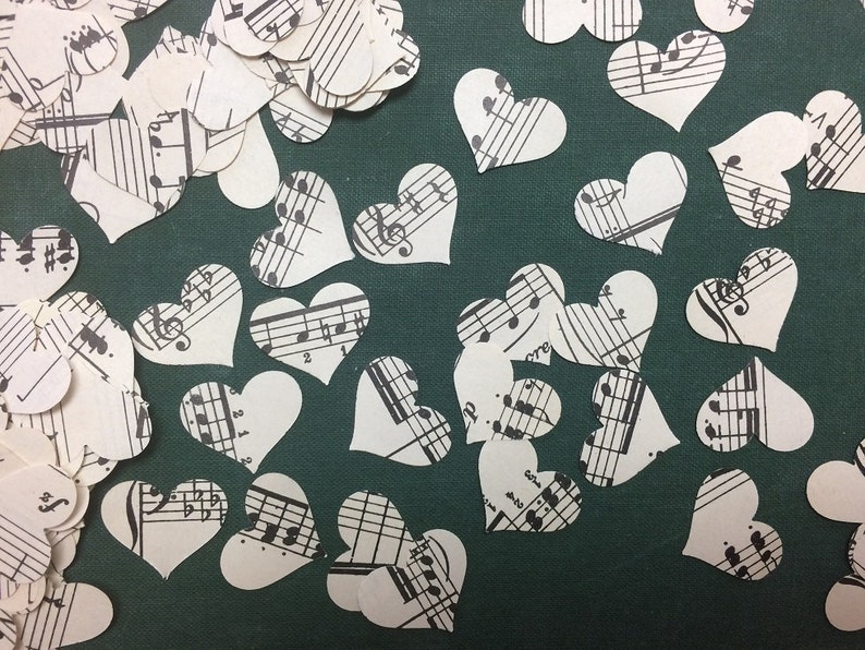 200 Heart Confetti, Music Note Confetti, Music theme Party, Hearts, Music Decor, Sheet Music Heart, Sheet Music Confetti image 3
