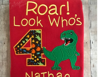 Personalized T-Rex Birthday Shirt: Embroidered Dinosaur Applique