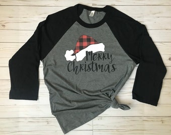 Christmas santa hat Shirt - Buffalo plaid santa hat shirt - buffalo plaid christmas shirt