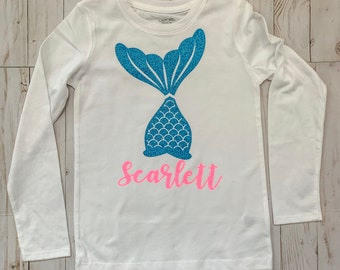 Personalized Mermaid Shirt - Girls Mermaid Shirt - Girls Mermaid party shirt - Mermaid tail shirt