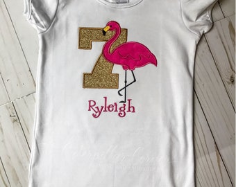 Personalized Girls Pink Flamingo Birthday Party Shirt