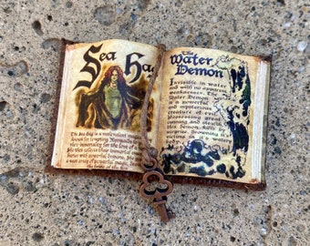 Charmed Book of Shadows Open to Water Demon and Sea Hag - Dollhouse Miniatures