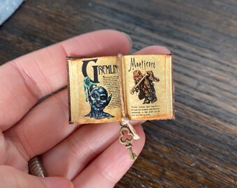 Charmed Book of Shadows Open to Gremlin and Manticore - Dollhouse Miniatures