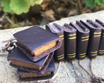 Deep Purple Leather Book with Copper Colored Key - Dollhouse Miniatures