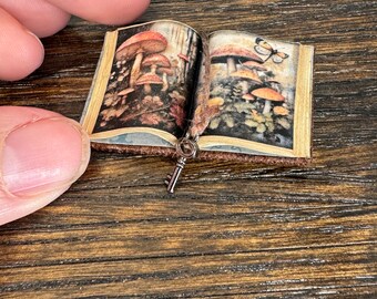 Red and Orange Mushrooms with a Butterfly Open Book - Dollhouse Miniatures