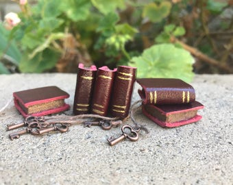 Deep Red Leather Book with Copper Colored Key - Dollhouse Miniatures