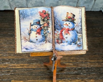 Christmas Snowman Open Book - Dollhouse Miniatures