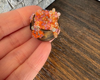 Orange Magical Bubbled Potion in Orange Cauldron - Dollhouse Miniature 1:12