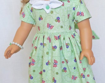 Green Butterfly Handmade Doll Dress for 18 inch Dolls by Kizzie Creations