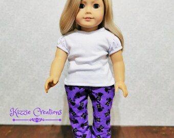 Black Cats Halloween Pants for 18 inch Dolls by Kizzie Creations, Fits like American Doll