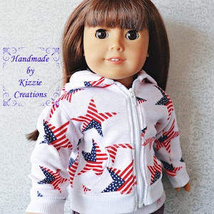 18 Inch Doll Hoodie Sweater, Kizzie Creations, Flag Star Print Hoodie, 18 inch Doll Sweater, Fits like American Doll