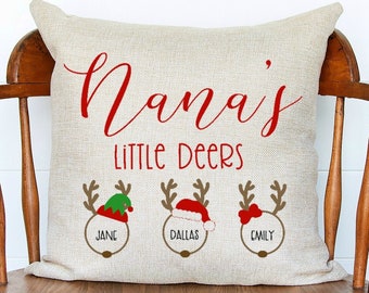 Christmas Decor / Nana's Gift / Grandma Gift / Nana pillow / Personalized Grandkids Pillow / Nana's Little Deers
