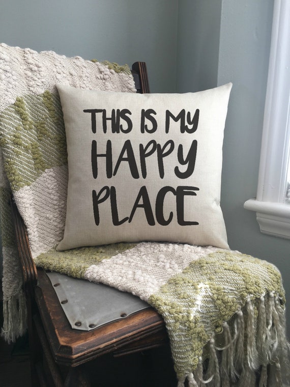 Square Happy Place Beach Quote Decorative Throw Pillow Cover Square Happy Place Beach Quote Decorative Throw Pillow Cover