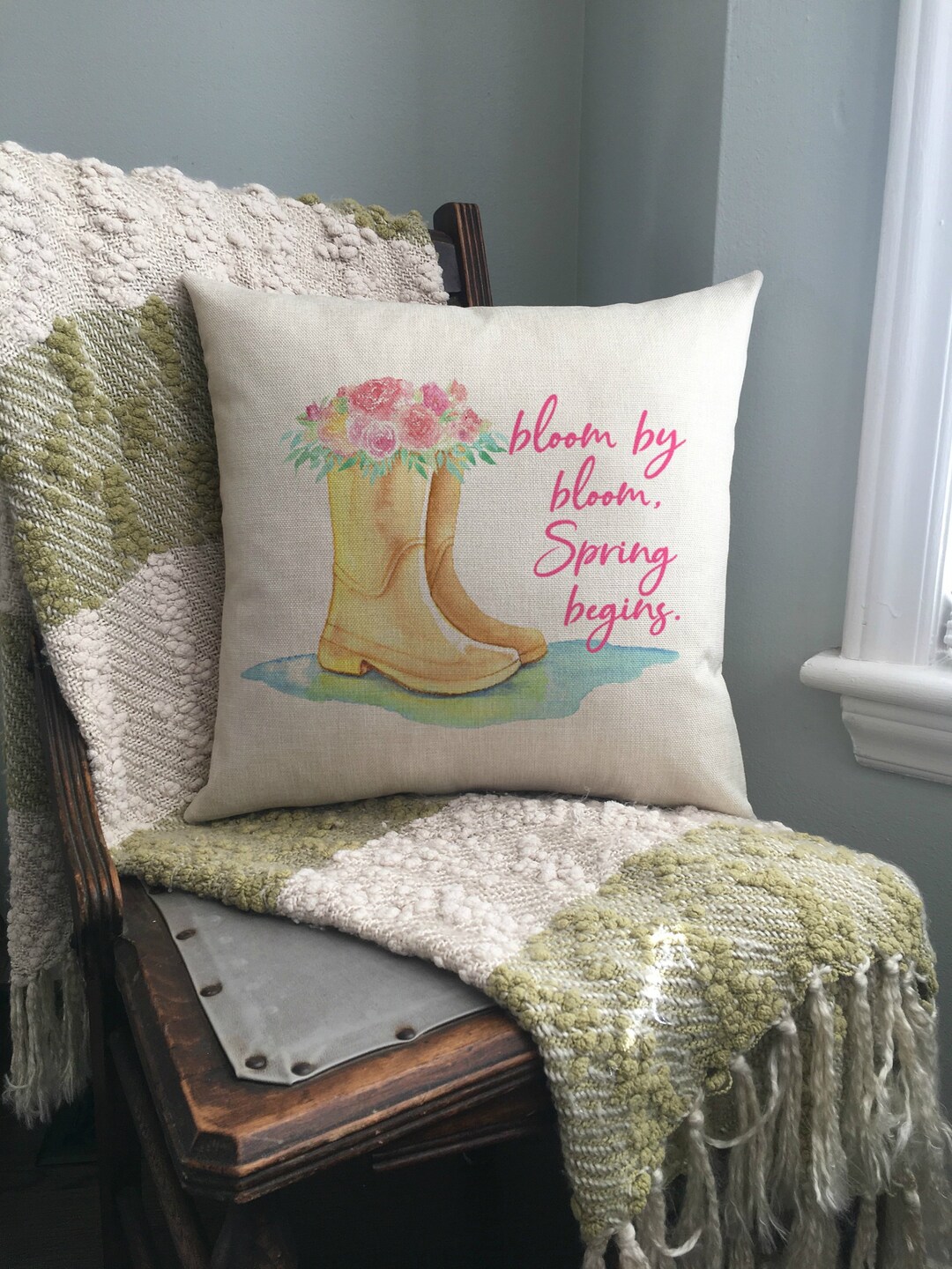 Spring Decor / Spring Pillow / Bloom by Bloom / Pillow Cover Etsy