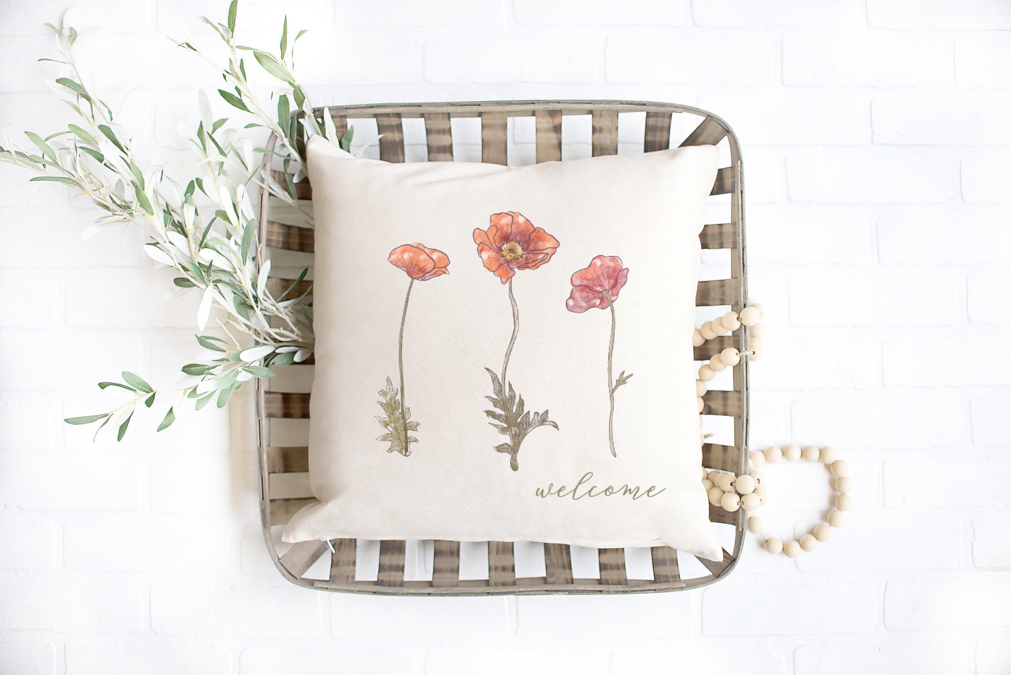 Discover Funda de Almohada Flores Bienvenido 40,6x40,6cm