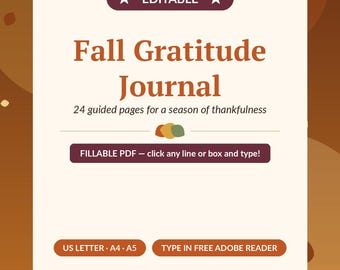 Diario della gratitudine autunnale modificabile PDF compilabile / 24 pagine Scrivi su ogni riga / Formato lettera A4 A5