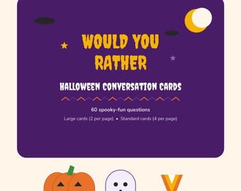 60 carte "Preferiresti" per Halloween / Numerati da 1 a 60, adatti ai bambini / 1 2 4 per pagina, PDF a risparmio d'inchiostro