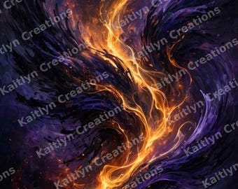 Violet Ember Ascending — Original Purple and Gold Abstract Art, Cosmic Swirl Painting, Digital Download