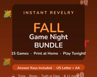 Pacchetto per serate di giochi autunnali: 63 pagine / 15 giochi (quiz, bingo, pictionary) / Soluzioni incluse