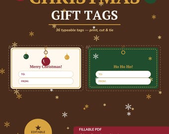 Etichette regalo di Natale modificabili in formato PDF compilabile / 36 etichette da/per/da/stampare e ritagliare / Formato A4