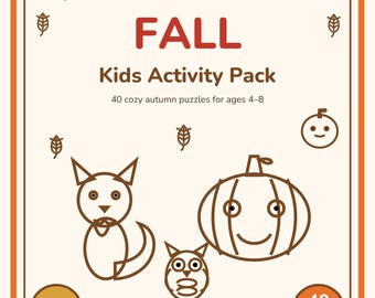 Pacchetto di attività autunnali per bambini, 40 pagine / Labirinti, Ricerca di parole, Giochi "Trova l'oggetto" / Soluzioni incluse
