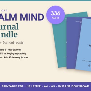 Anxiety Journal PDF Bundle, 3 Guided Journals for Stress, Burnout and Panic