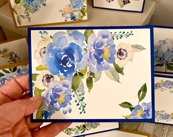 Flower Watercolor Art Cards Blue Hydrangea Notecards Set of 8