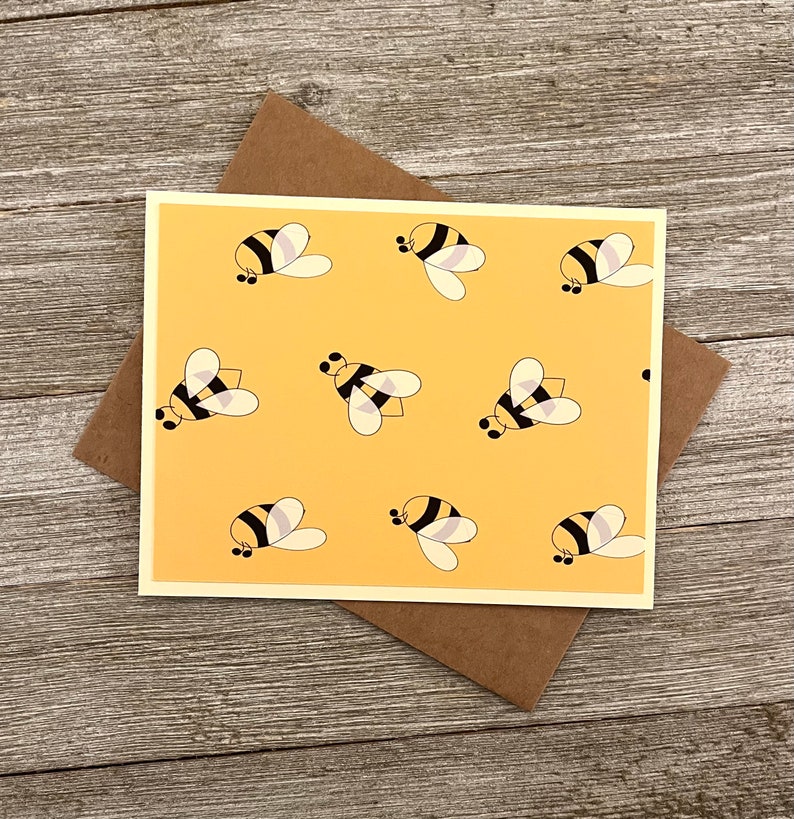 Tarjetas de notas con diseño de abejas, juego variado de 8 tarjetas en acuarela imagen 5