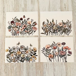 Wildflower note cards/Floral Watercolor note cards/Blank card sets/ wildflower cards/ Botanical note cards/Black and White flower note cards