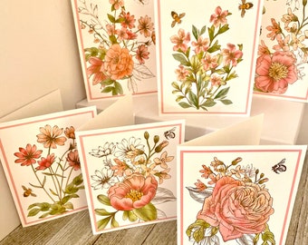 Watercolor Wildflower Note Card Set: Floral Stationery Cards