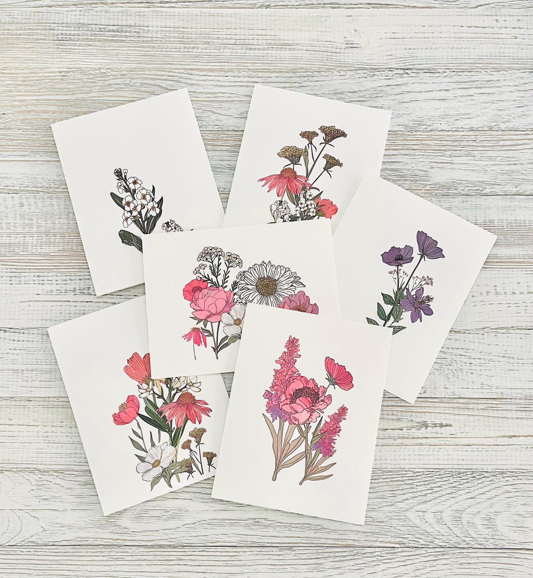 Wildflower Watercolor Note Card Set: Botanical All-occasion Blank Cards ...